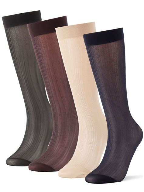 Deago 4 Pairs Mens Ultra Thin Dress Socks Silk Sheer Business Socks ...