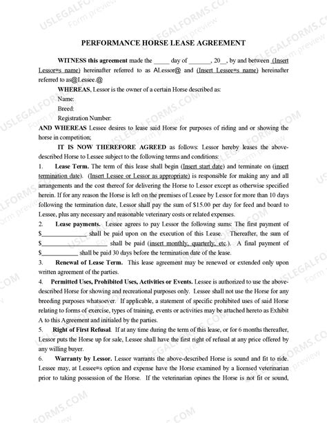 Equine Lease Agreement Template For Renting A House | US Legal Forms