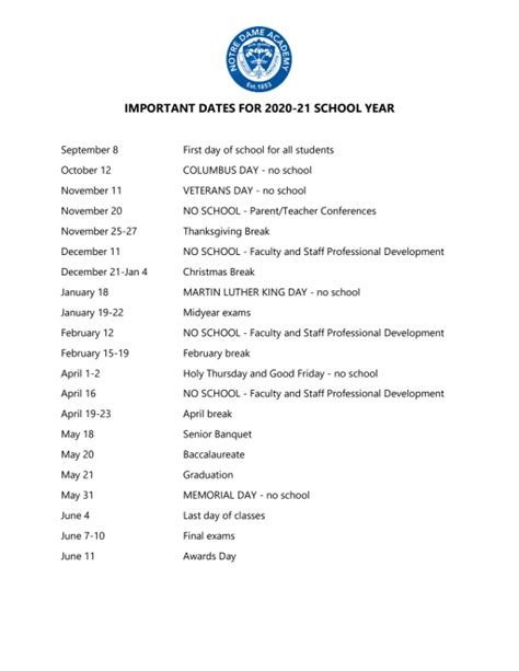 Notre Dame Academy Staten Island Calendar