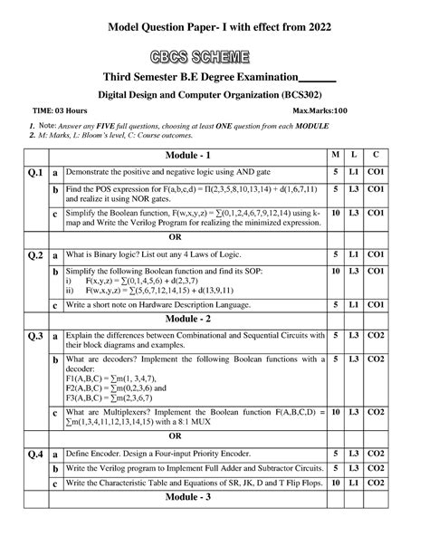 BCS302 Set1 - model question paper - Model Question Paper- I with ...