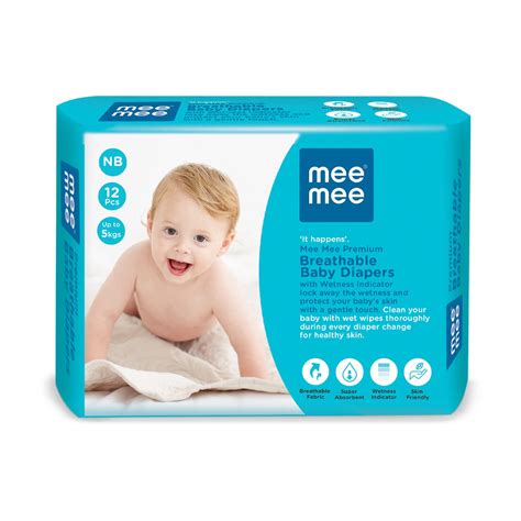 Buy Mee Mee Premium Breathable (NB) size Baby Taped Diapers 12 Pcs, 5 ...