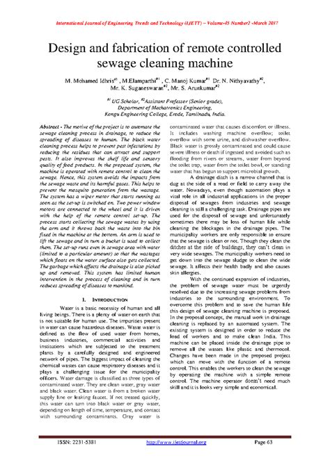Design and Fabrication of Remote Controlled Sewage Cleaner ...