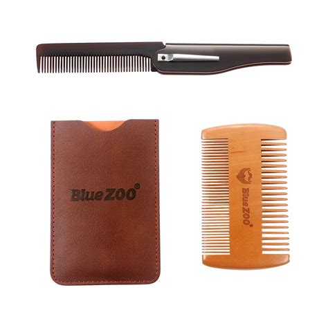 Buy Vtrem Wooden Beard Comb & Leather Case Dual Action Fine & Coarse ...