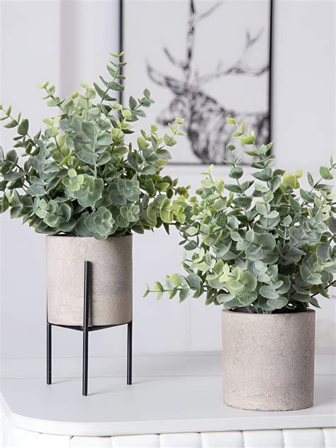 Buy | Set of 2 Mini Artificial Plants with Pot for Home Dcor - (Green ...