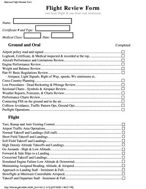 2002-2026 IN Flight Training Centers Flight Review Form - Blank ...