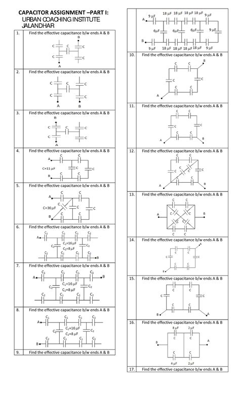 Capacitance Assignment - CAPACITOR ASSIGNMENT – PART I: 1. Find the ...
