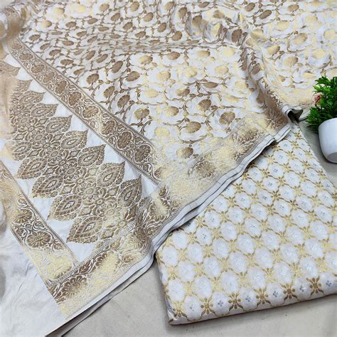 White Dyeable Sona Rupa Jaal Katan Silk Banarasi Suit – Mohsin Textiles