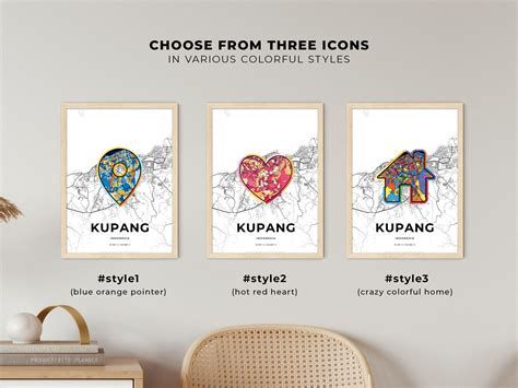 KUPANG INDONESIA minimal art map with a colorful icon. Creative city map poster. Where we met ...