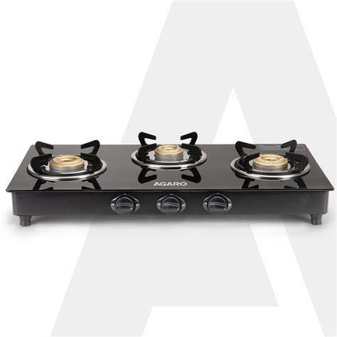 Elite 3 Burners Gas Stove, Toughened Glass Top, Brass Burners, 1 Small ...