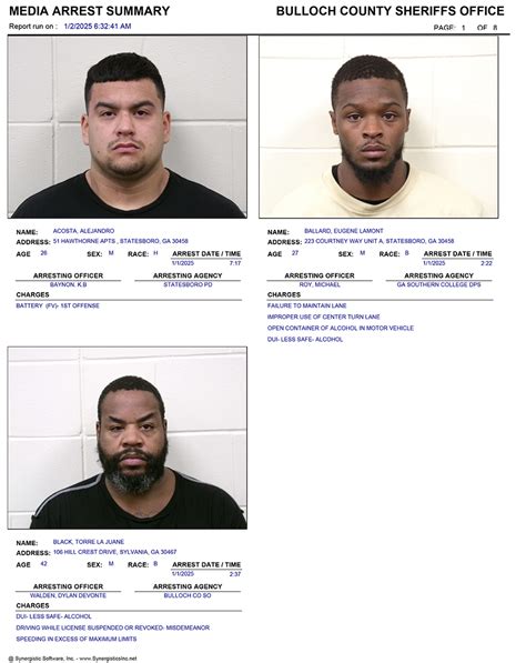 01/02/2025 Booking Report for Bulloch County - AllOnGeorgia