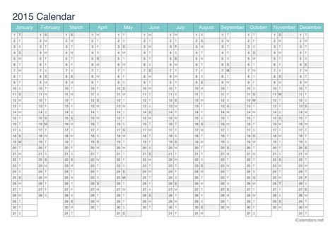 2015 Printable Calendar - PDF or Excel - icalendars.net