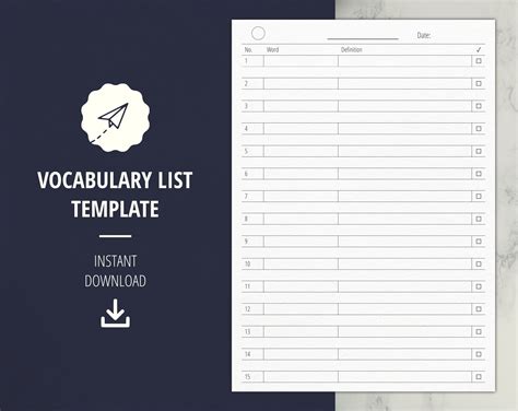Buy Vocabulary List Template, Vocabulary Print, Study Planner Printable ...