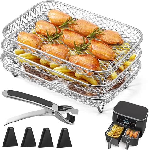 Amazon.com: Ninja Dual Air Fryer Rack - 3pcs Layered Dehydrator Racks ...