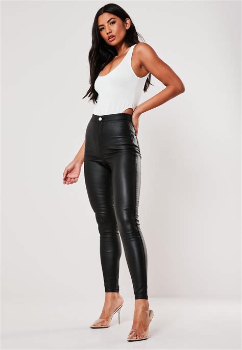 Missguided Denim Petite Black High Waisted Coated Skinny Jeans - Lyst