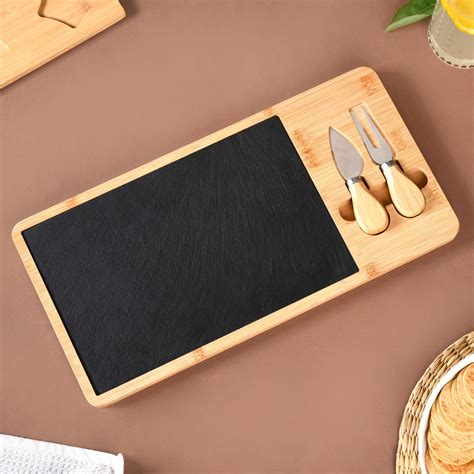 Bamboo Platter Set With Slate Cheeseboard And Cheese Cutlery Online ...