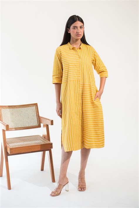 Merakus - Yellow Stripe Shirt Dress - Elahe