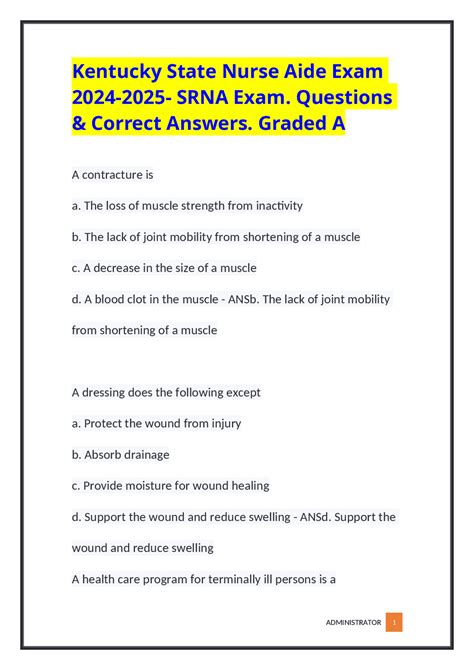 Kentucky State Nurse Aide Exam 2024-2025- SRNA Exam. Questions ...