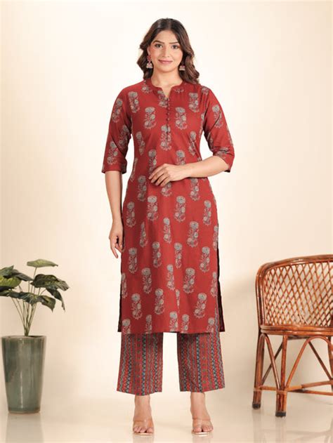 Buy Maroon Floral Straight Soft Cotton Kurta TP836T | Aramya