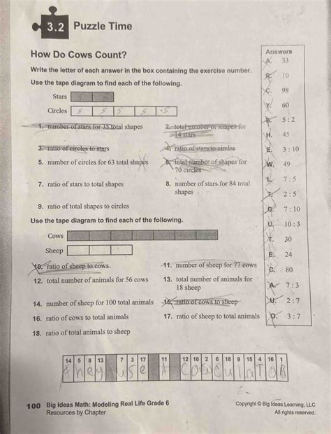 Solved: 3.2 Puzzle Time How Do Cows Count? Answers A 33 Write the ...
