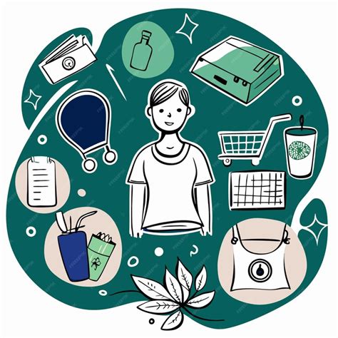 Hand drawn illustration of everyday objects and a person | Premium Vector