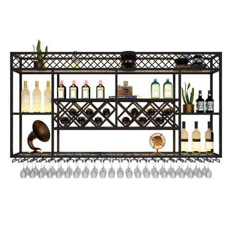 Industrial Wall Mounted Stackable Metal Wine Holder Rack with Shelf ...