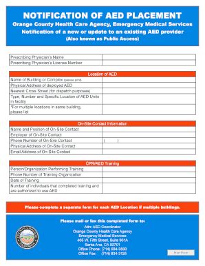 Fillable Online NOTIFICATION OF AED PLACEMENT - ochcacom Fax Email ...