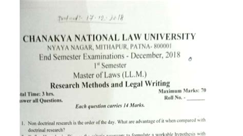 LL.M. Research Methods & Legal Writing: End Semester Exam Questions ...