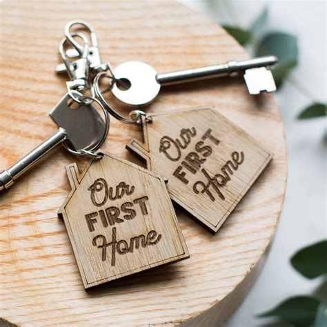 Our First Home Engraved Wooden Oak Keyring Set | Buying first home ...