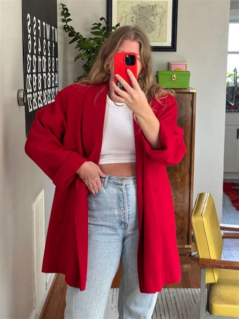 Vintage Red Wool Short Coat, Oversized Red Wool Coat, Red Overcoat, Red ...