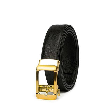 croco leather black strap belt with golden automatic buckle
