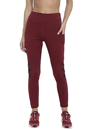 CHKOKKO Women Yoga Track Pants Stretchable Sports Tights Solid Maroon ...