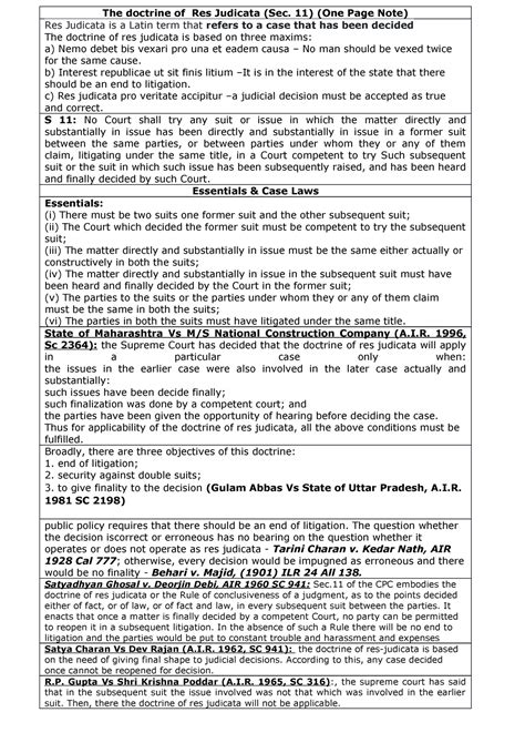 The doctrine of Res Judicata - One Page note - The doctrine of Res ...
