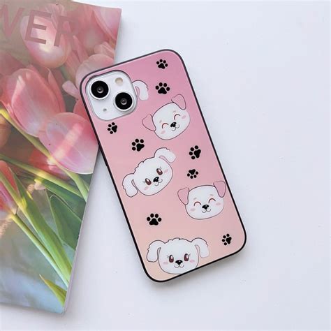 Cute Dog And Flower Pattern Glass Case – Kalakaar Indiaa