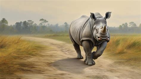 Adult indian rhinoceros crossing a safari trail | Premium AI-generated ...