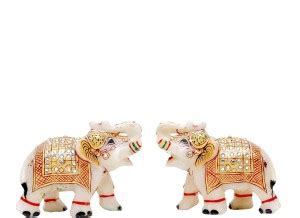 Aapno Craft Set Of 2 Designer Marble Showpiece Elephants Pair With ...
