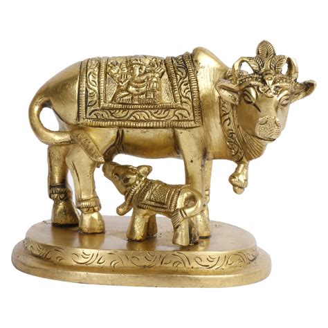 Kartique Brass Kamadhenu The Wish-Fulfilling Cow with Bhagwan Engraving ...