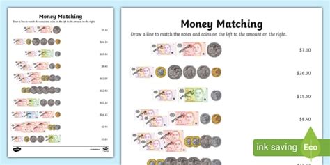 Singapore Money - Matching Worksheet (teacher made) - Twinkl