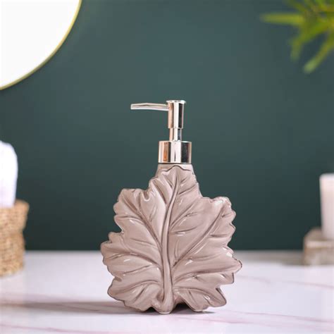 Taupe Leaf Shaped Ceramic Soap Dispenser Online - Premium Dispenser ...