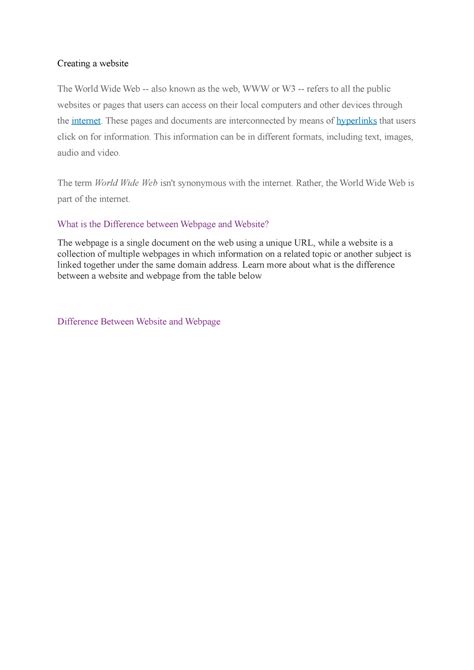 Creating a website - Creating a website The World Wide Web - also known ...