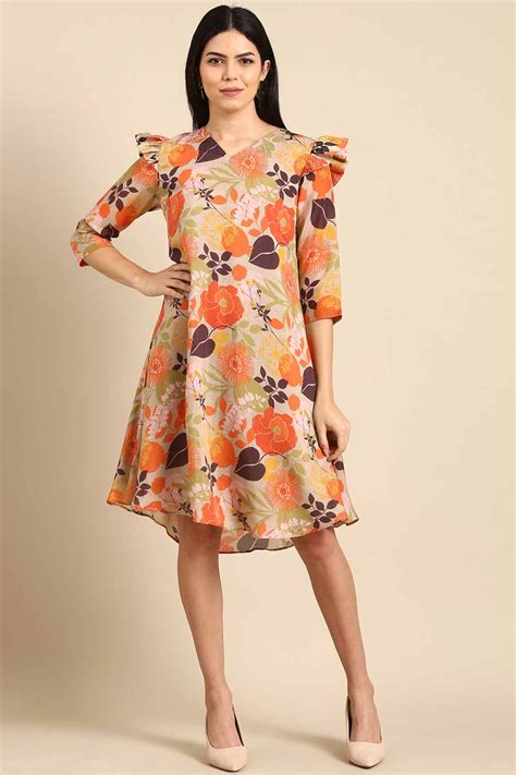 Shop Orange & Beige Printed Dress by ASMI BY MAYANK MODI at House of ...
