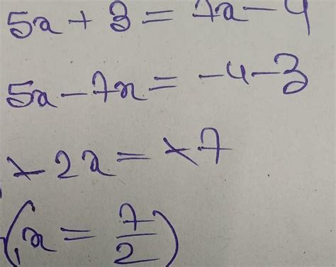 How to solve Linear equation by systematic method i)5x+3=7x-4 - Brainly.in