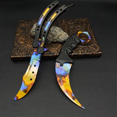 Case Hardened Blunt Blade Karambit Trainer & Balisong Butterfly Knife ...