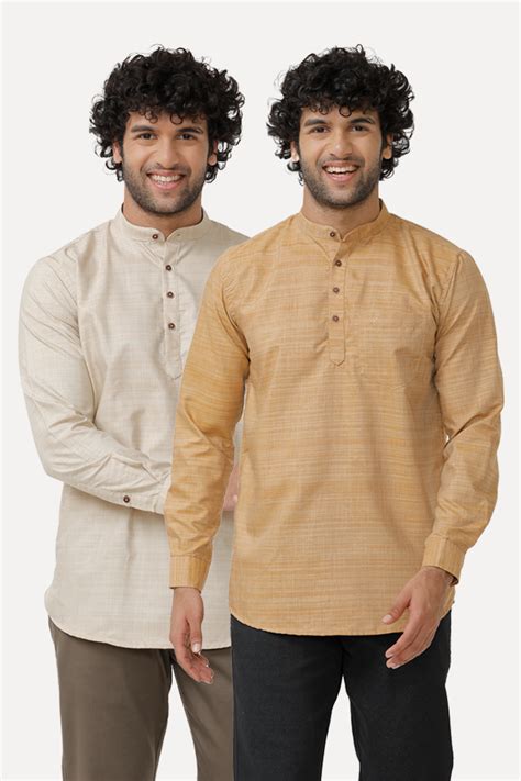 Urban - Sandal and Tan Short Kurta Combo For Men | Uathayam