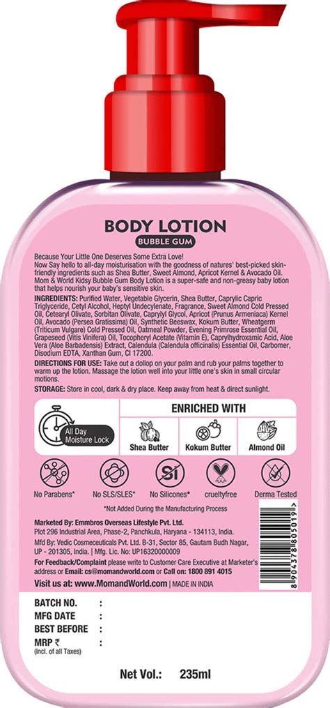 Buy MOM & WORLD KIDSY BUBBLE GUM MOISTURISING BODY LOTION FOR KIDS WITH ...