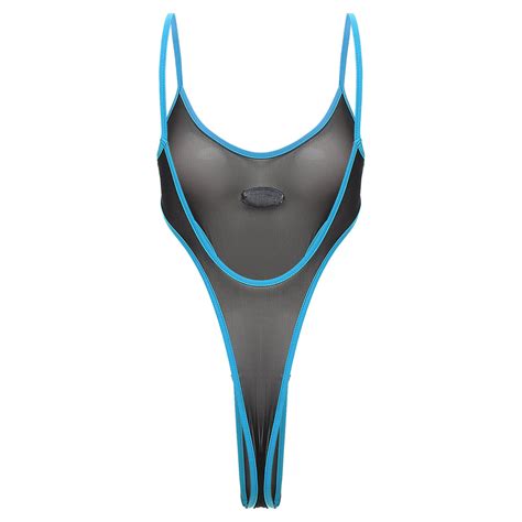 Women One-Piece Sheer Bodysuit Contrast Color Trim Sleeveless Jumpsuits ...