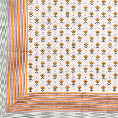 Pure Cotton Table Cloth Rajasthani Hand Block Printed (YELLOW BLOSSOM ...