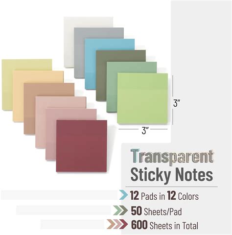 Mr. Pen- Transparent Sticky Notes, 3x3, 600 Sheets, Vintage Colors, See Through Sticky Notes ...