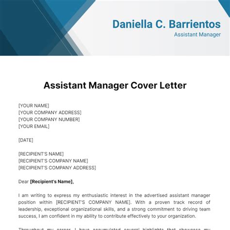 Free Assistant Manager Cover Letter Template to Edit Online