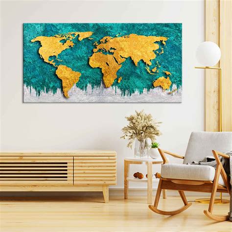 Aadee Craft World Map Paint Abstract Canvas Wall Painting With Wooden ...