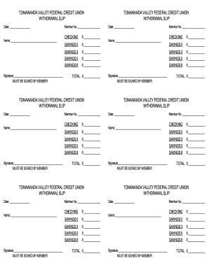 Fillable Online TONAWANDA VALLEY FEDERAL CREDIT UNION WITHDRAWAL SLIP ...